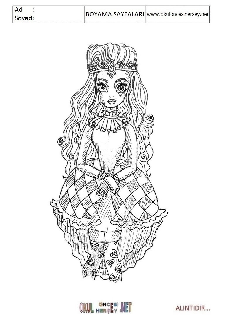 Çocuklar İçin Ever After High Boyama Sayfaları 