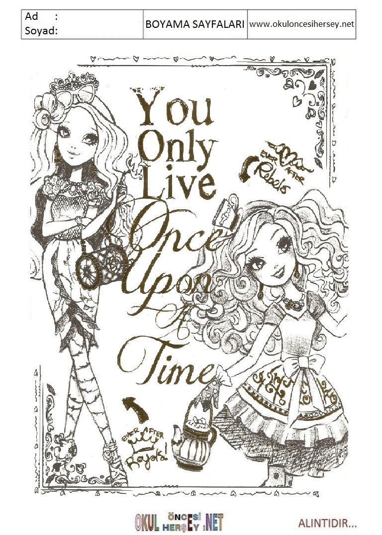 Çocuklar İçin Ever After High Boyama Sayfaları 