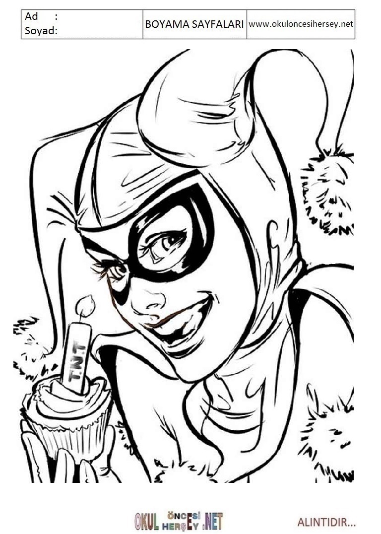 Çocuklar İçin Harley Quinn Boyama Sayfaları 