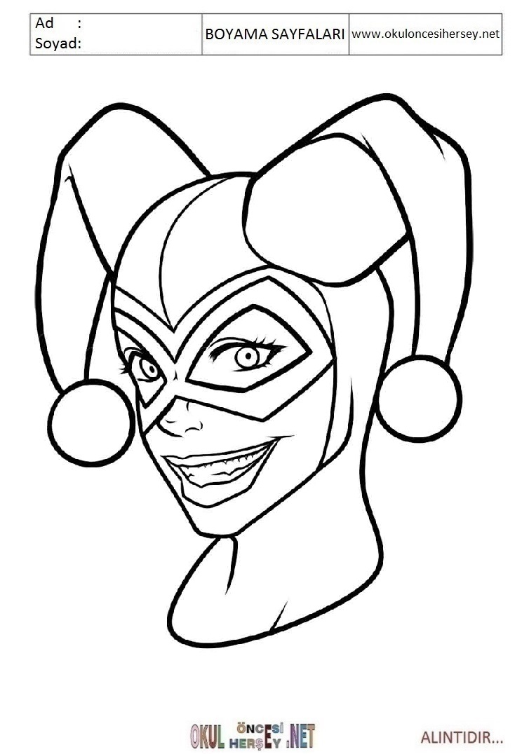 Çocuklar İçin Harley Quinn Boyama Sayfaları 
