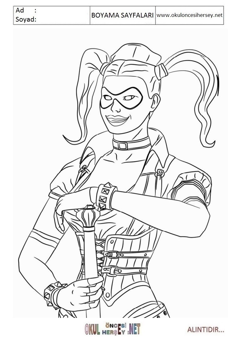 Çocuklar İçin Harley Quinn Boyama Sayfaları 