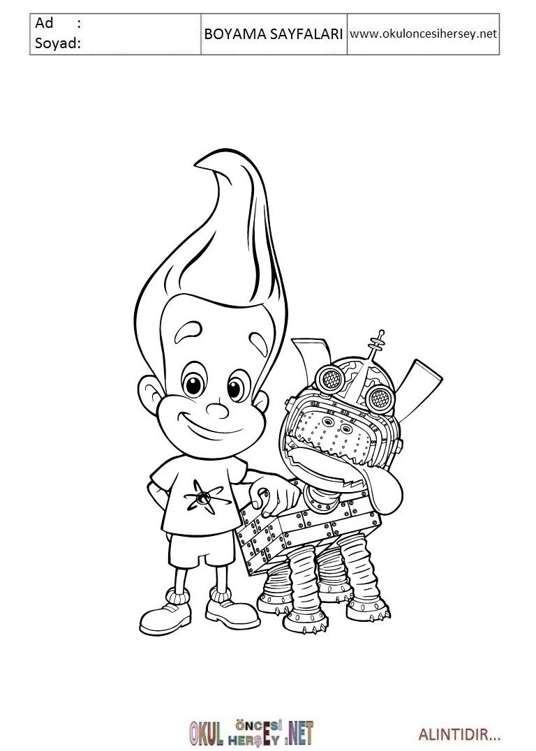 Çocuklar İçin Jimmy Neutron Boyama Sayfaları 