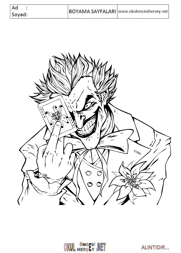 Çocuklar İçin Joker Boyama Sayfaları 
