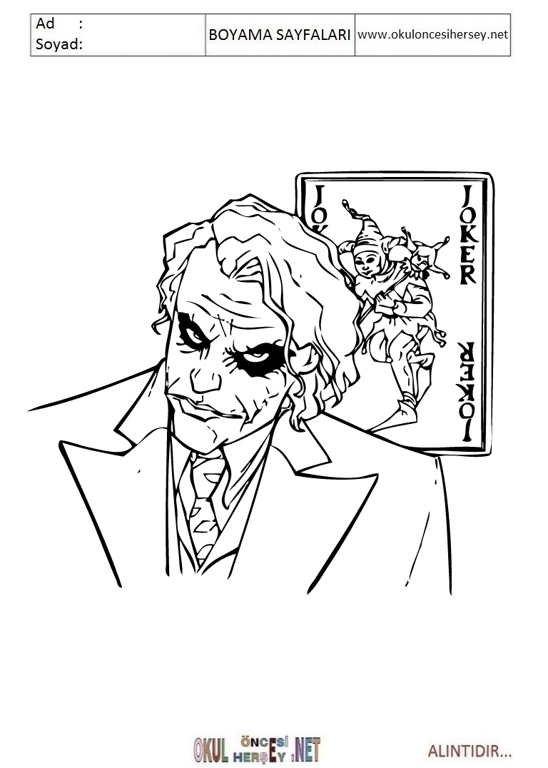 Çocuklar İçin Joker Boyama Sayfaları 
