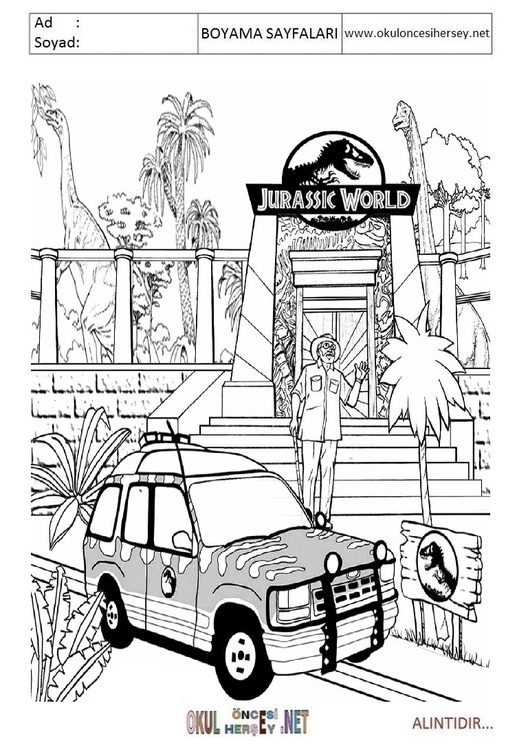 Çocuklar İçin Jurasic World Boyama Sayfaları 