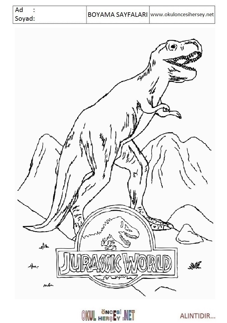 Çocuklar İçin Jurasic World Boyama Sayfaları 