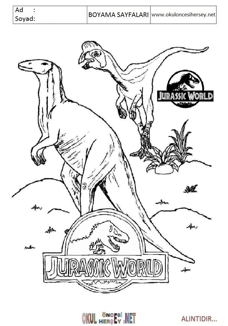 Çocuklar İçin Jurasic World Boyama Sayfaları 