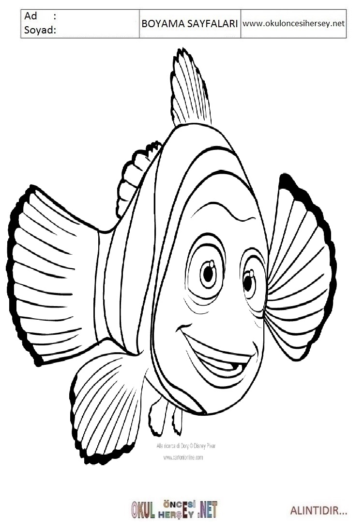 Çocuklar İçin Kayıp Balık Dory Boyama Sayfaları 