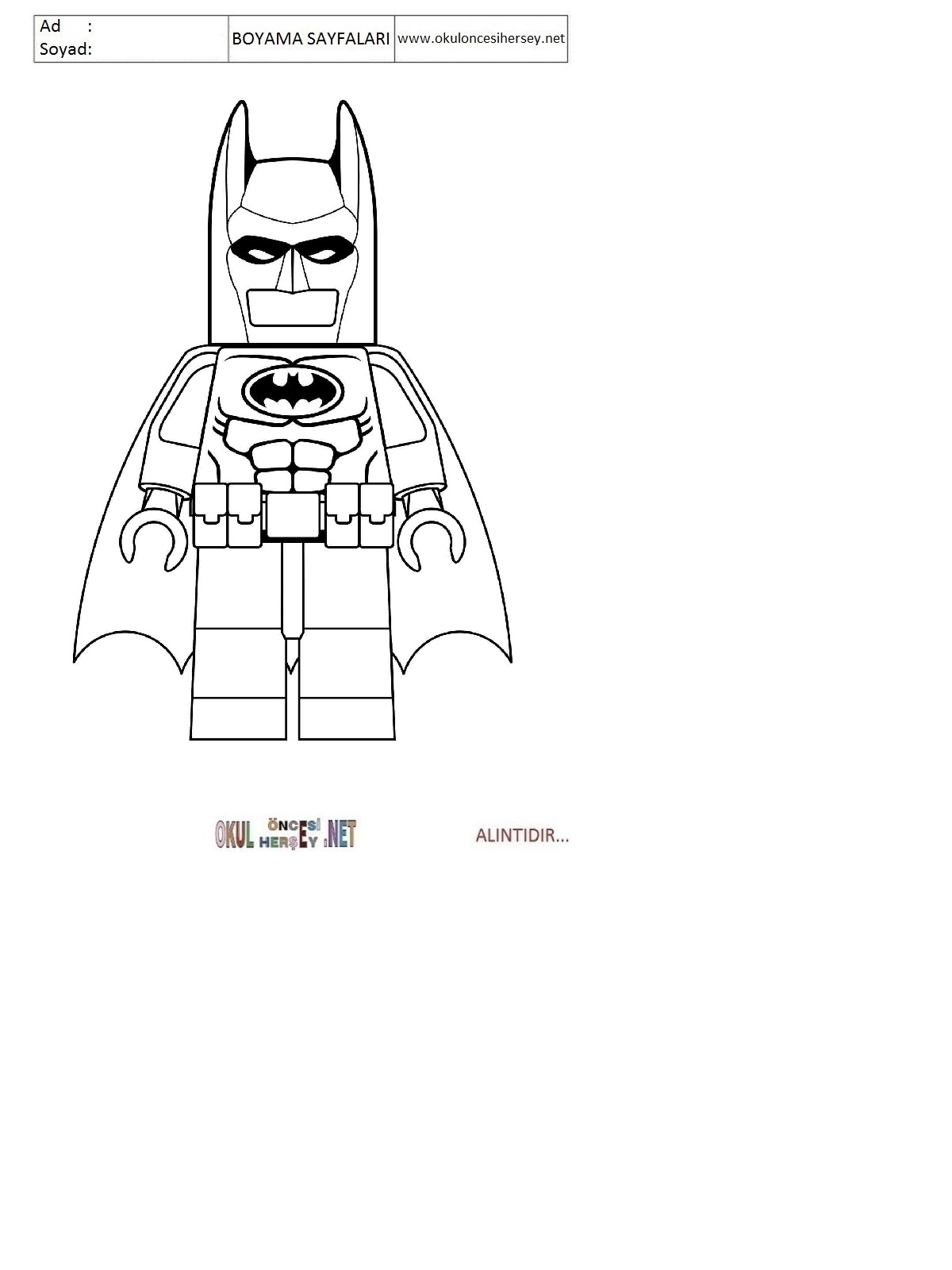 Çocuklar İçin Lego Batman Boyama Sayfaları 