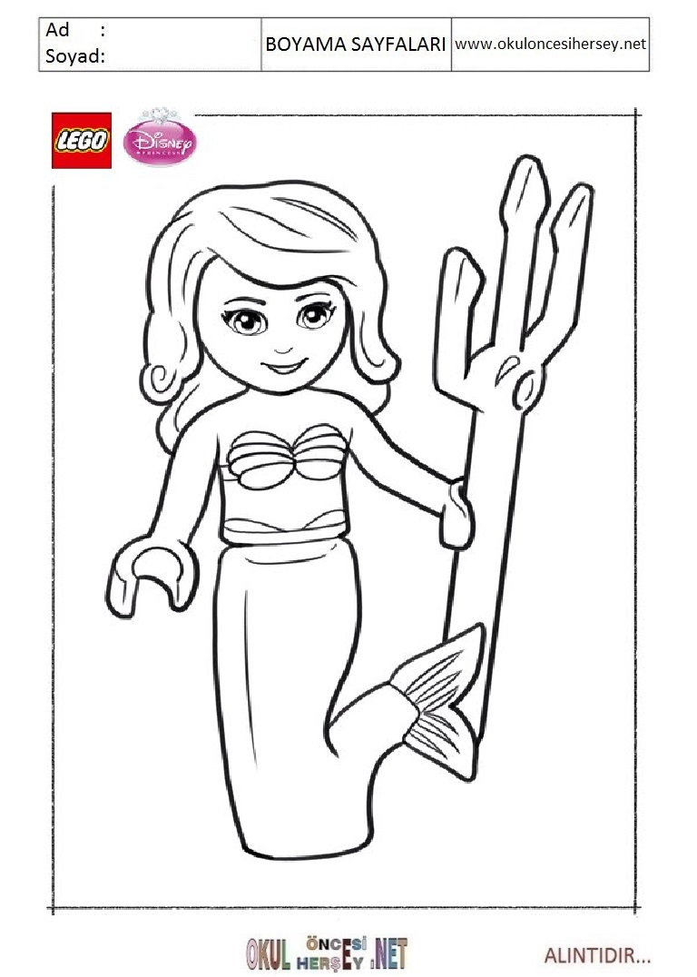 Çocuklar İçin Lego Disney Prensesleri Boyama Sayfaları 