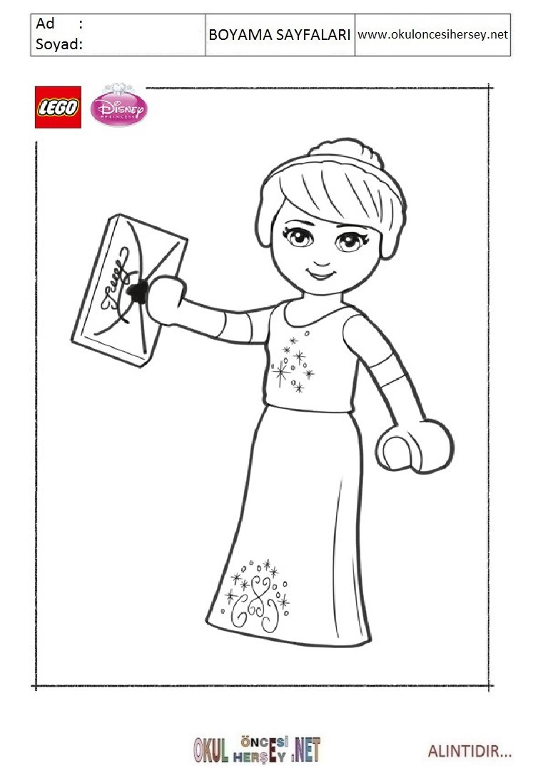 Çocuklar İçin Lego Disney Prensesleri Boyama Sayfaları 