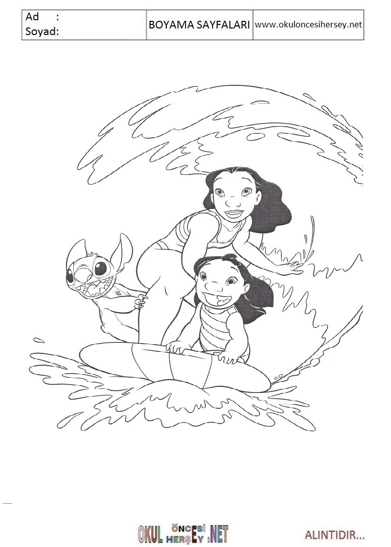 Çocuklar İçin Lilo ve Stitch Boyama Sayfaları 