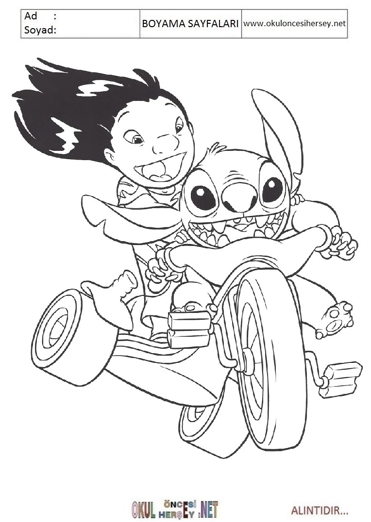 Çocuklar İçin Lilo ve Stitch Boyama Sayfaları 