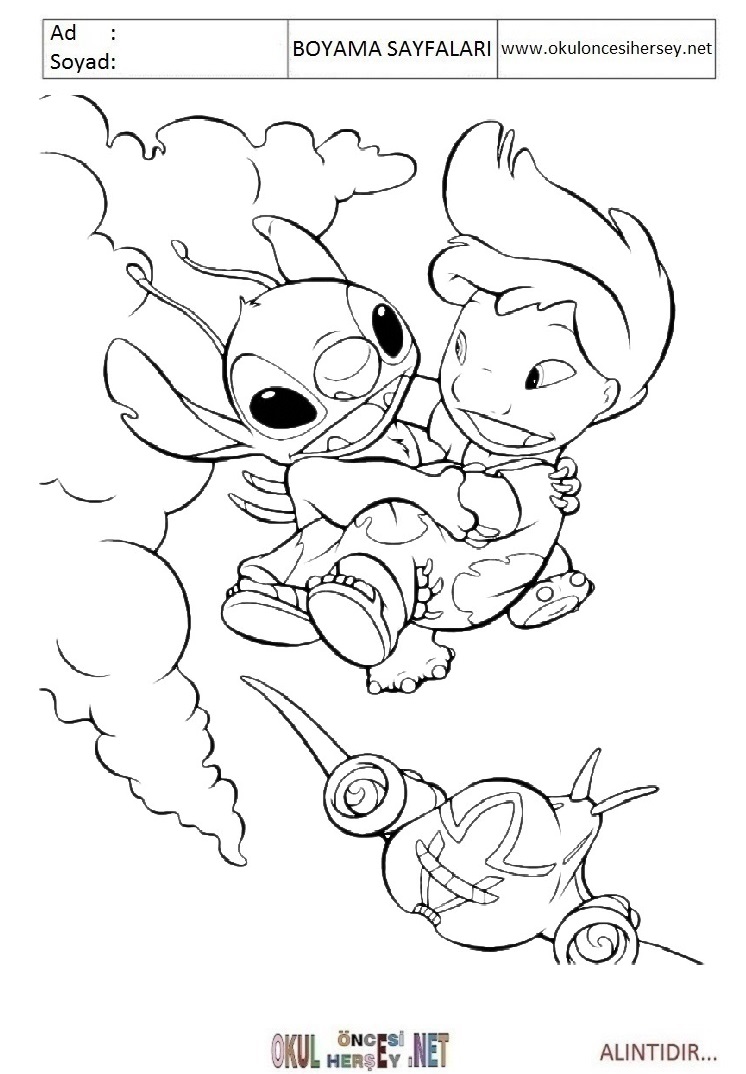 Çocuklar İçin Lilo ve Stitch Boyama Sayfaları 