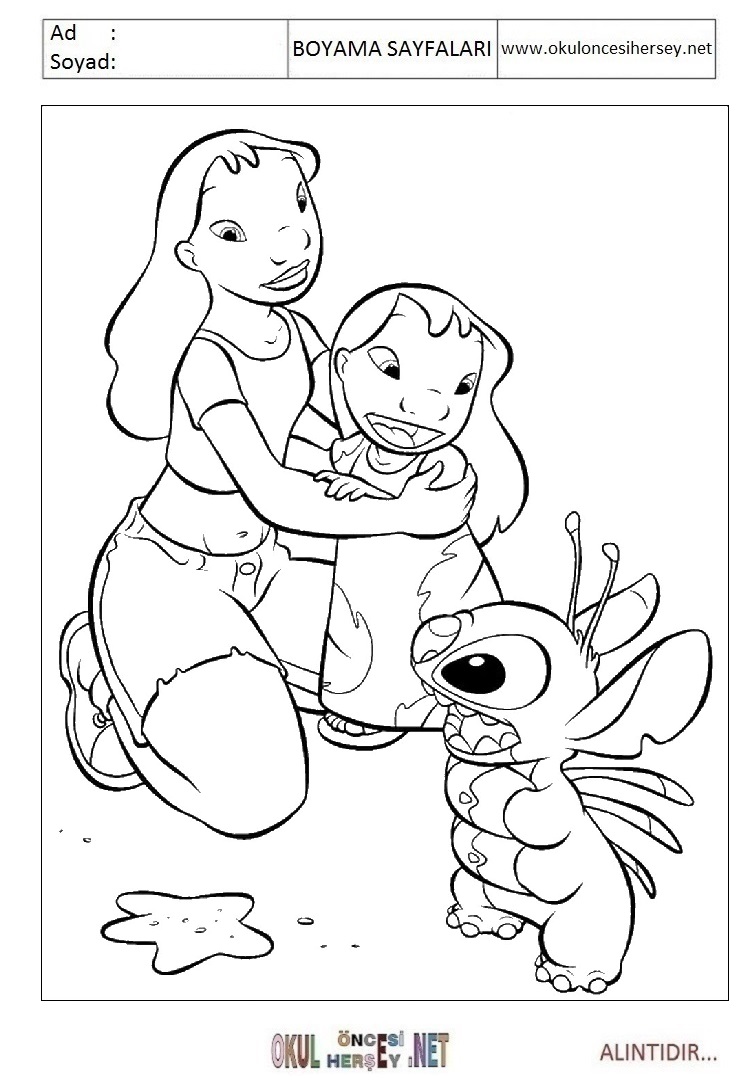 Çocuklar İçin Lilo ve Stitch Boyama Sayfaları 