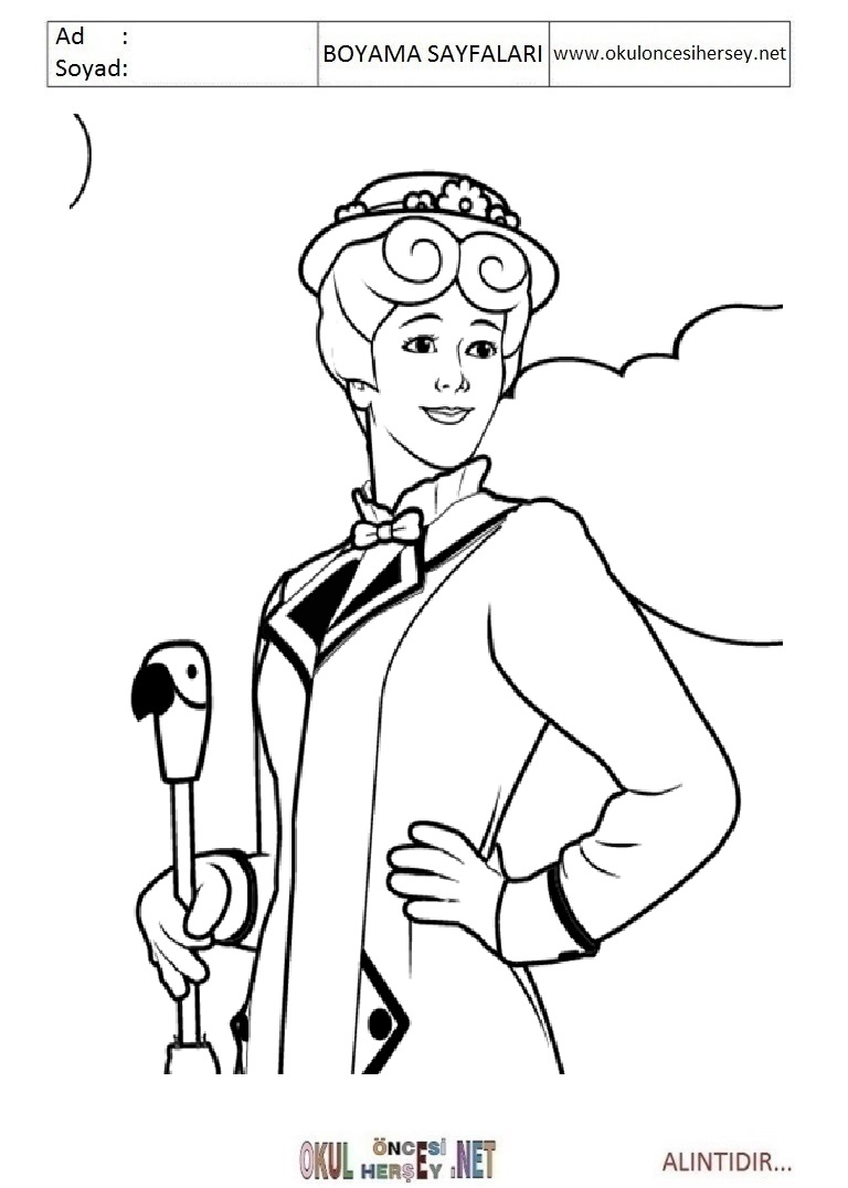Çocuklar İçin Mary Poppins Boyama Sayfaları 