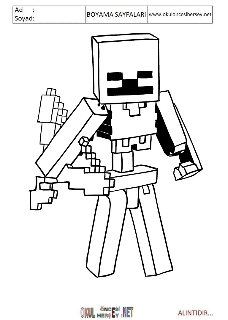 Çocuklar İçin Minecraft Boyama Sayfaları 