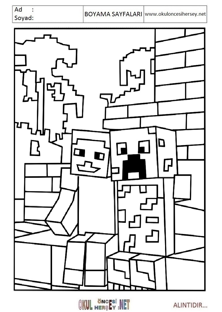 Çocuklar İçin Minecraft Boyama Sayfaları 
