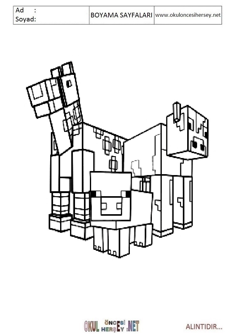 Çocuklar İçin Minecraft Boyama Sayfaları 