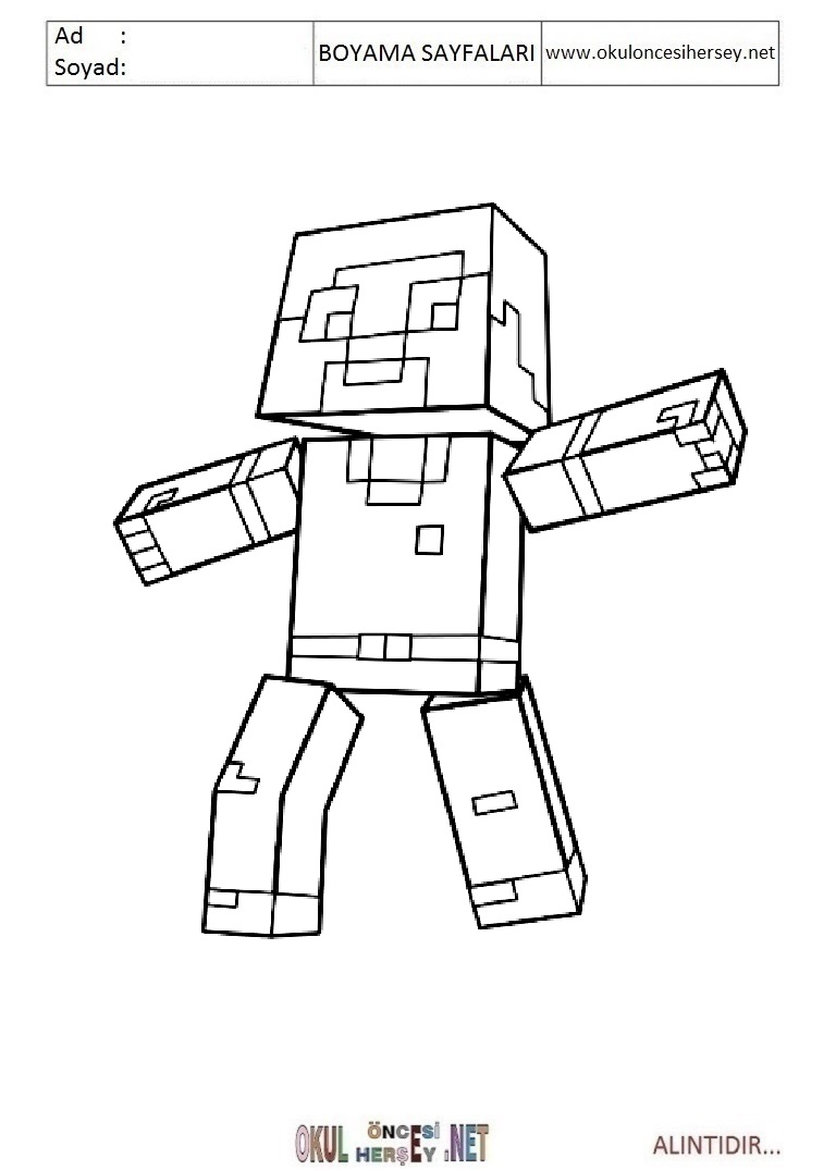 Çocuklar İçin Minecraft Boyama Sayfaları 