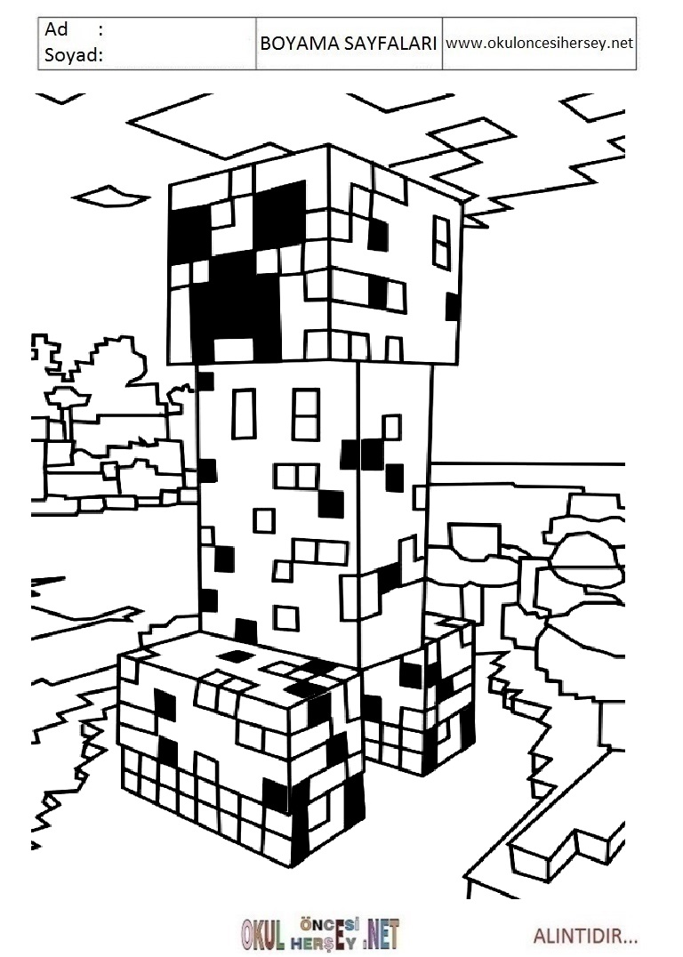 Çocuklar İçin Minecraft Boyama Sayfaları 