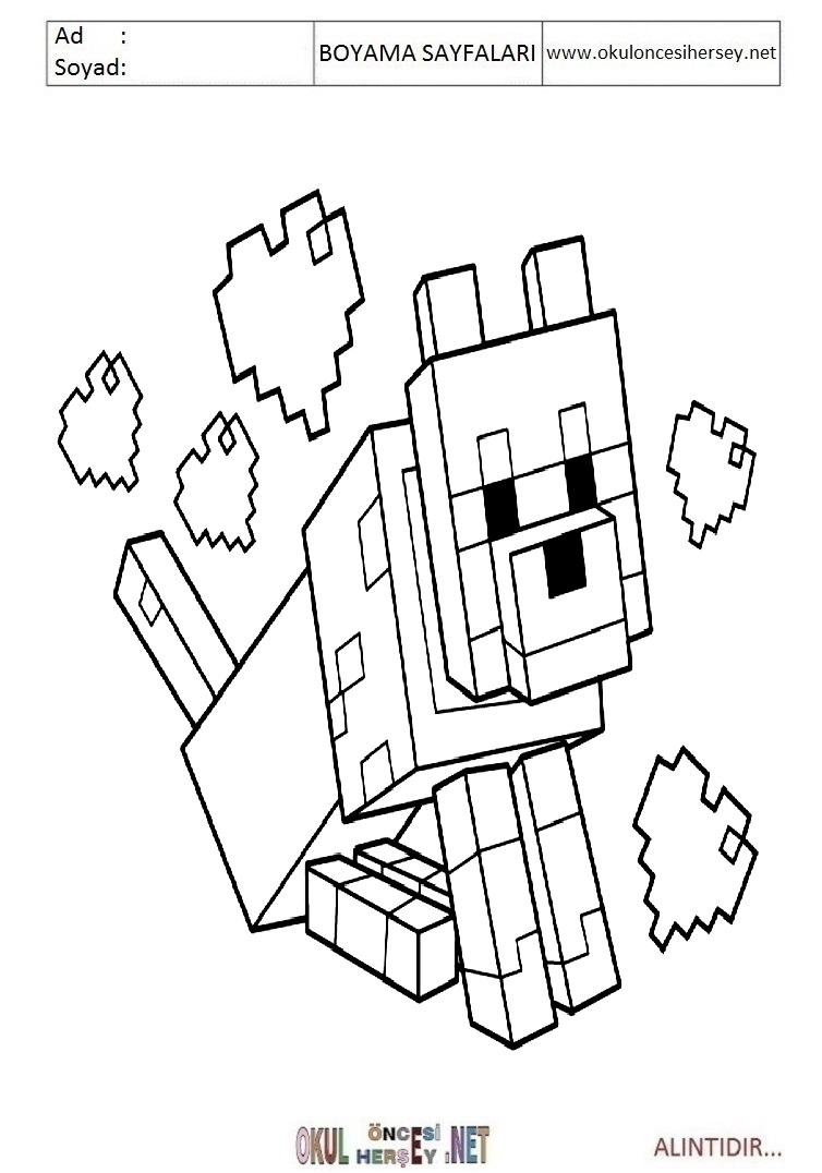 Çocuklar İçin Minecraft Boyama Sayfaları 