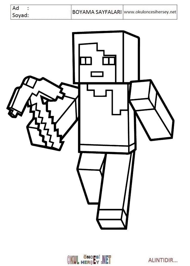 Çocuklar İçin Minecraft Boyama Sayfaları 