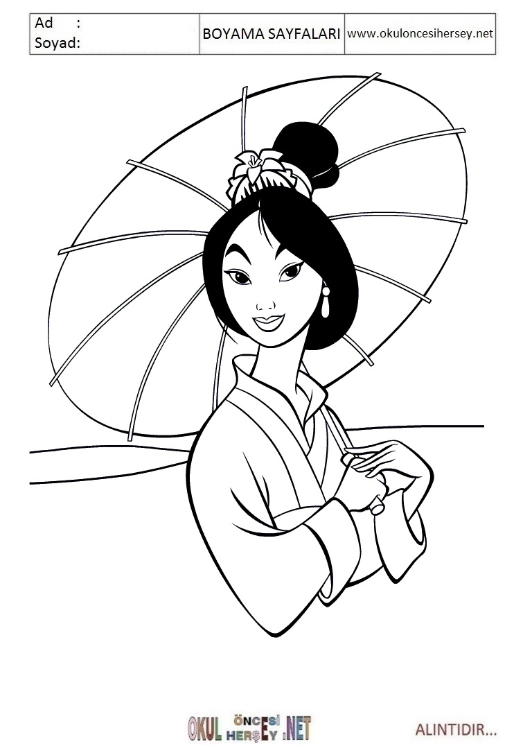 Çocuklar İçin Mulan Boyama Sayfaları 