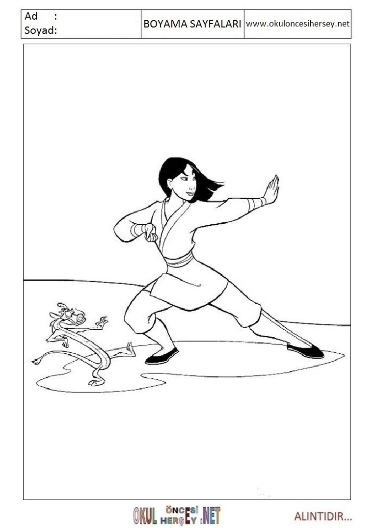 Çocuklar İçin Mulan Boyama Sayfaları 