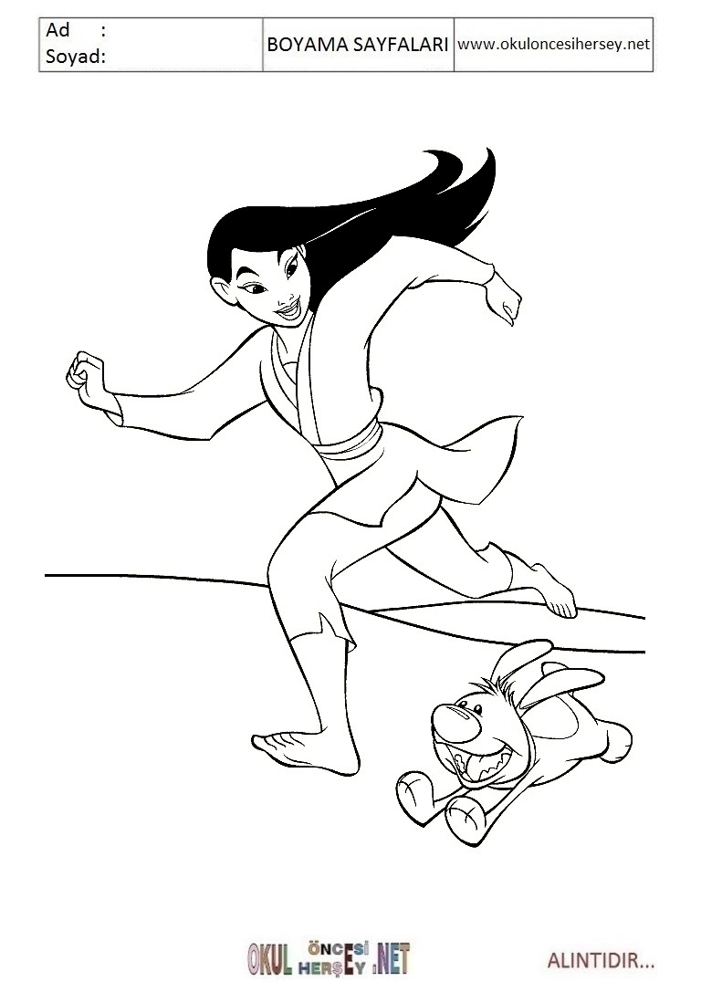 Çocuklar İçin Mulan Boyama Sayfaları 