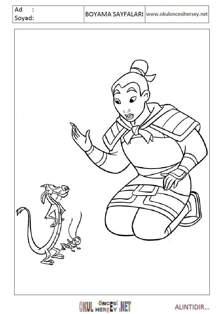 Çocuklar İçin Mulan Boyama Sayfaları 