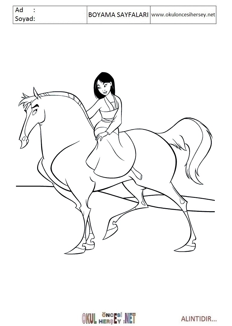Çocuklar İçin Mulan Boyama Sayfaları 