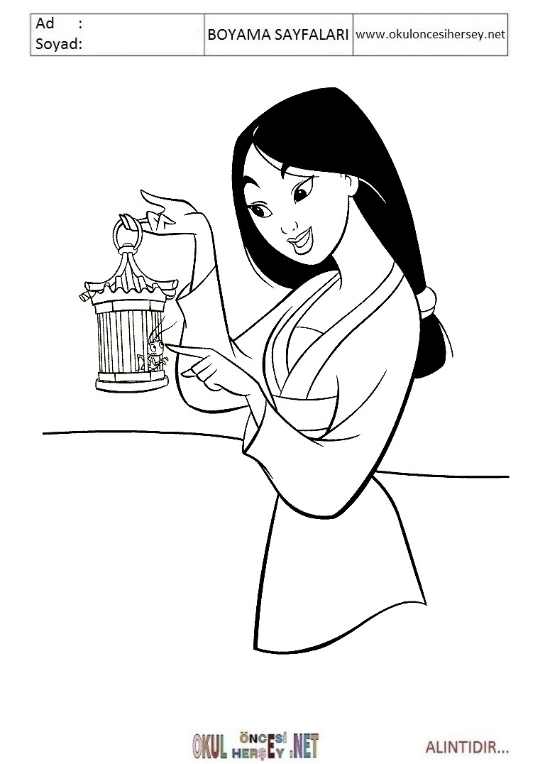 Çocuklar İçin Mulan Boyama Sayfaları 