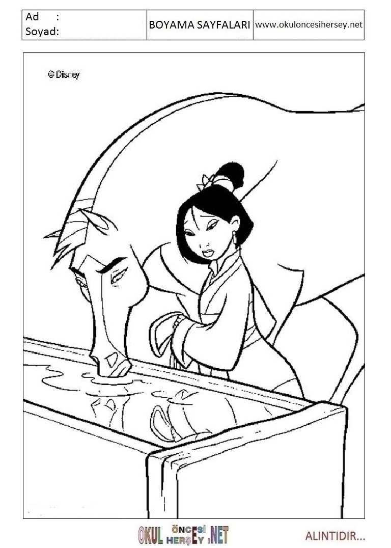 Çocuklar İçin Mulan Boyama Sayfaları 