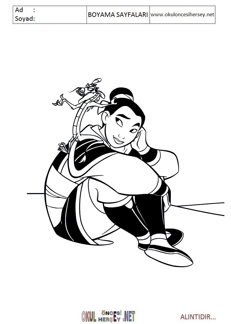 Çocuklar İçin Mulan Boyama Sayfaları 