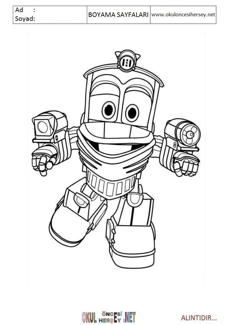 Çocuklar İçin Robot Trenleri Boyama Sayfaları 