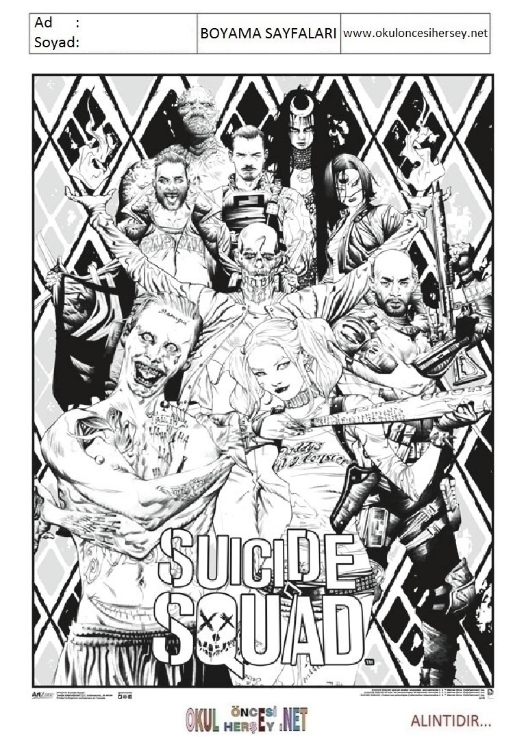 Çocuklar İçin Suiicide Squad Boyama Sayfaları 