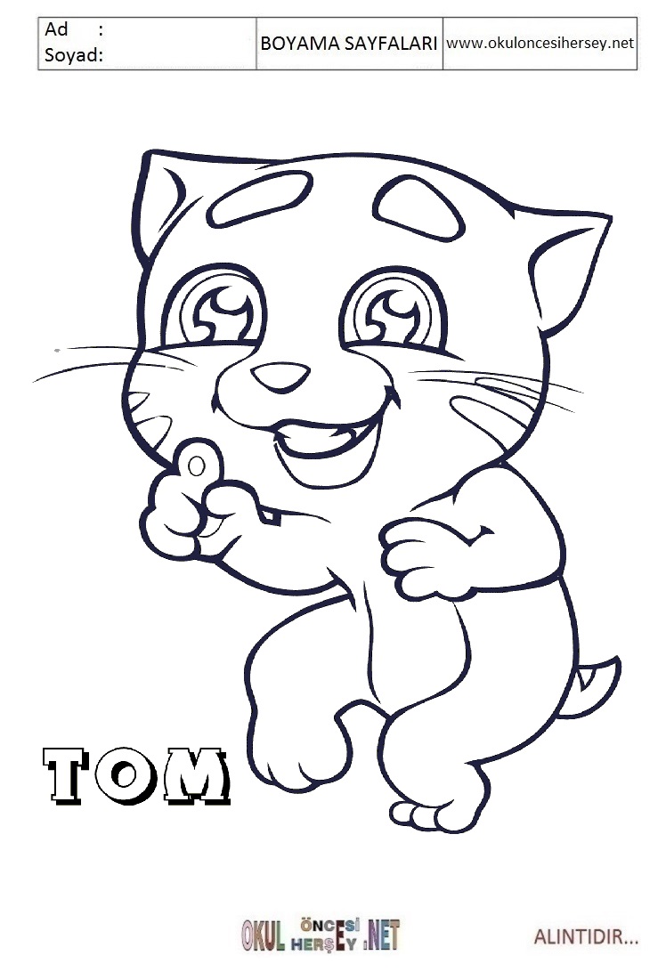 Çocuklar İçin Tolking Tom Boyama Sayfaları 