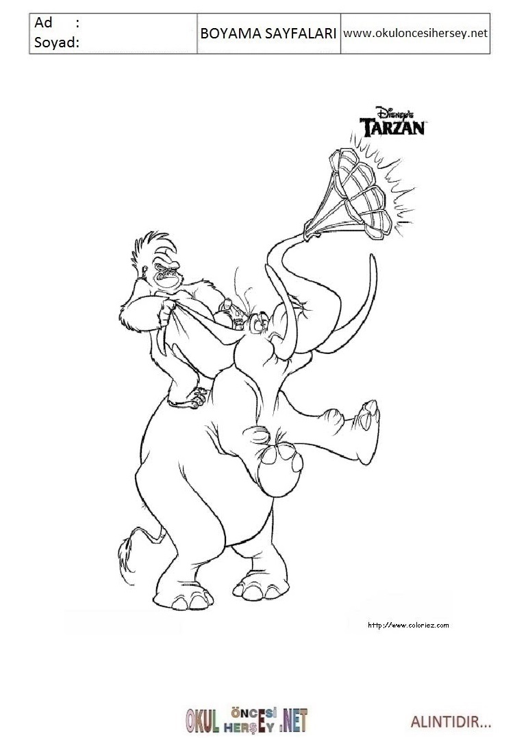 Çocuklar İçin Tarzan Boyama Sayfaları 
