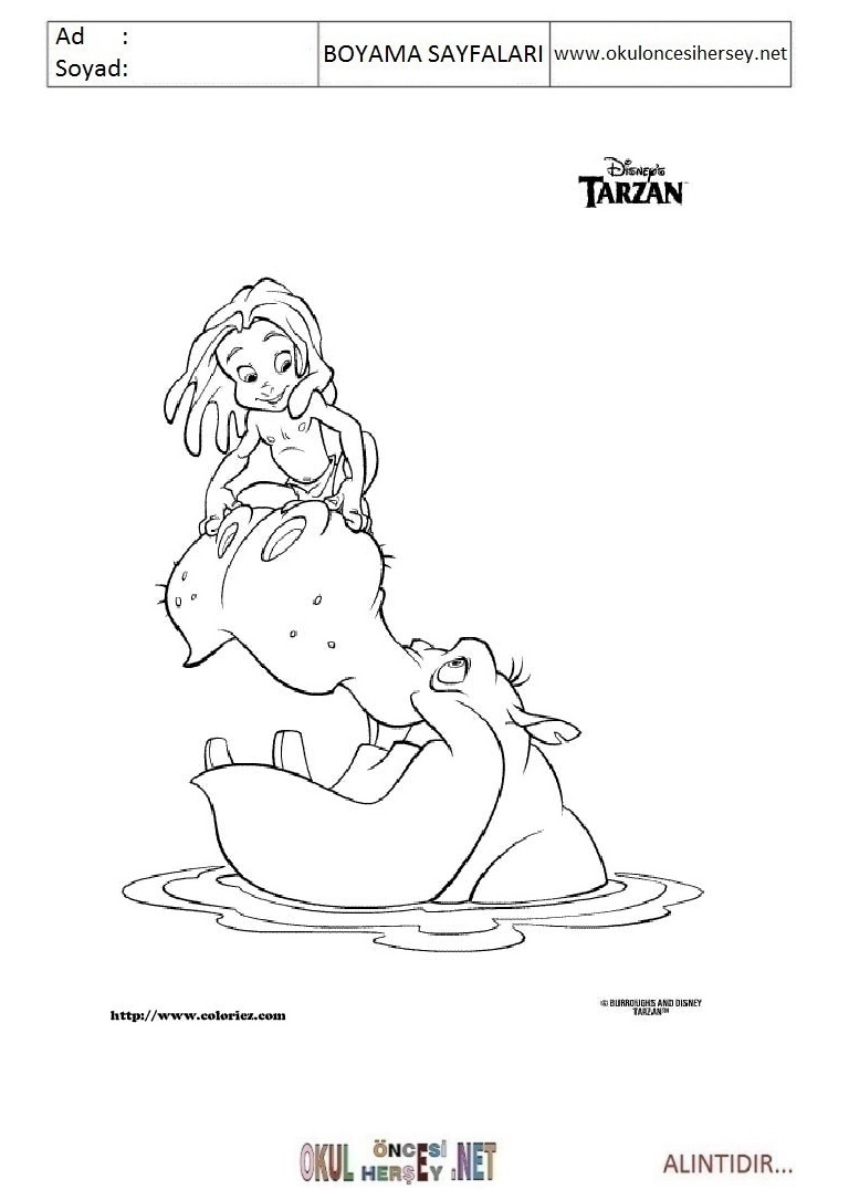 Çocuklar İçin Tarzan Boyama Sayfaları 