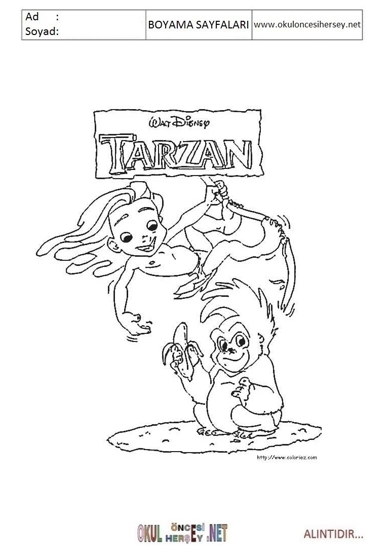 Çocuklar İçin Tarzan Boyama Sayfaları 