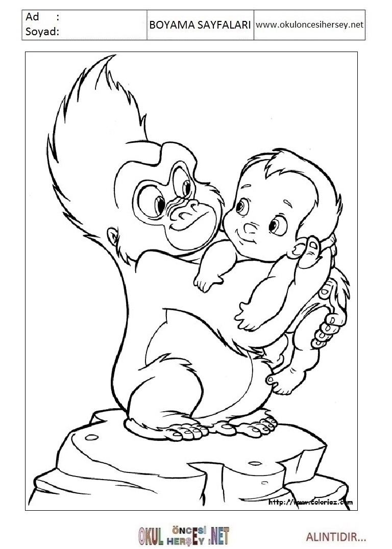 Çocuklar İçin Tarzan Boyama Sayfaları 