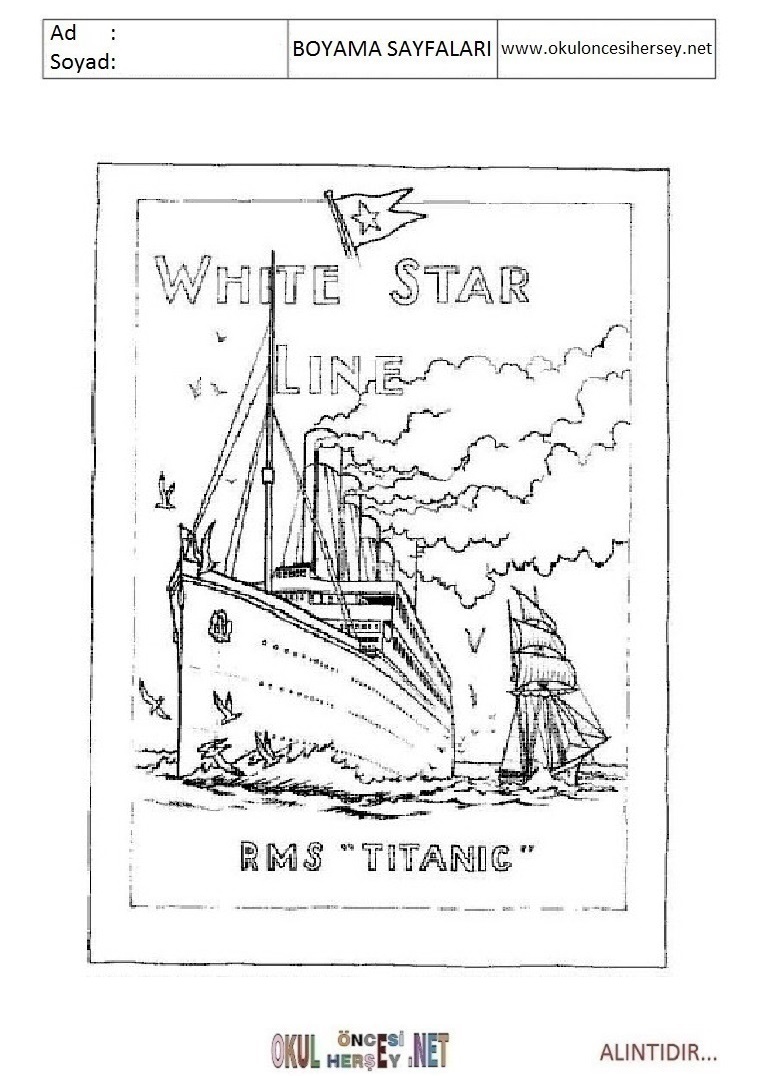 Çocuklar İçin Titanic Boyama Sayfaları 