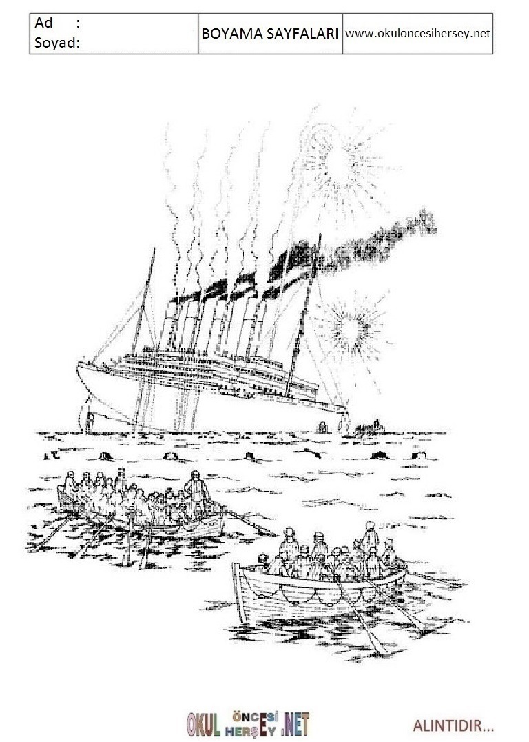 Çocuklar İçin Titanic Boyama Sayfaları 