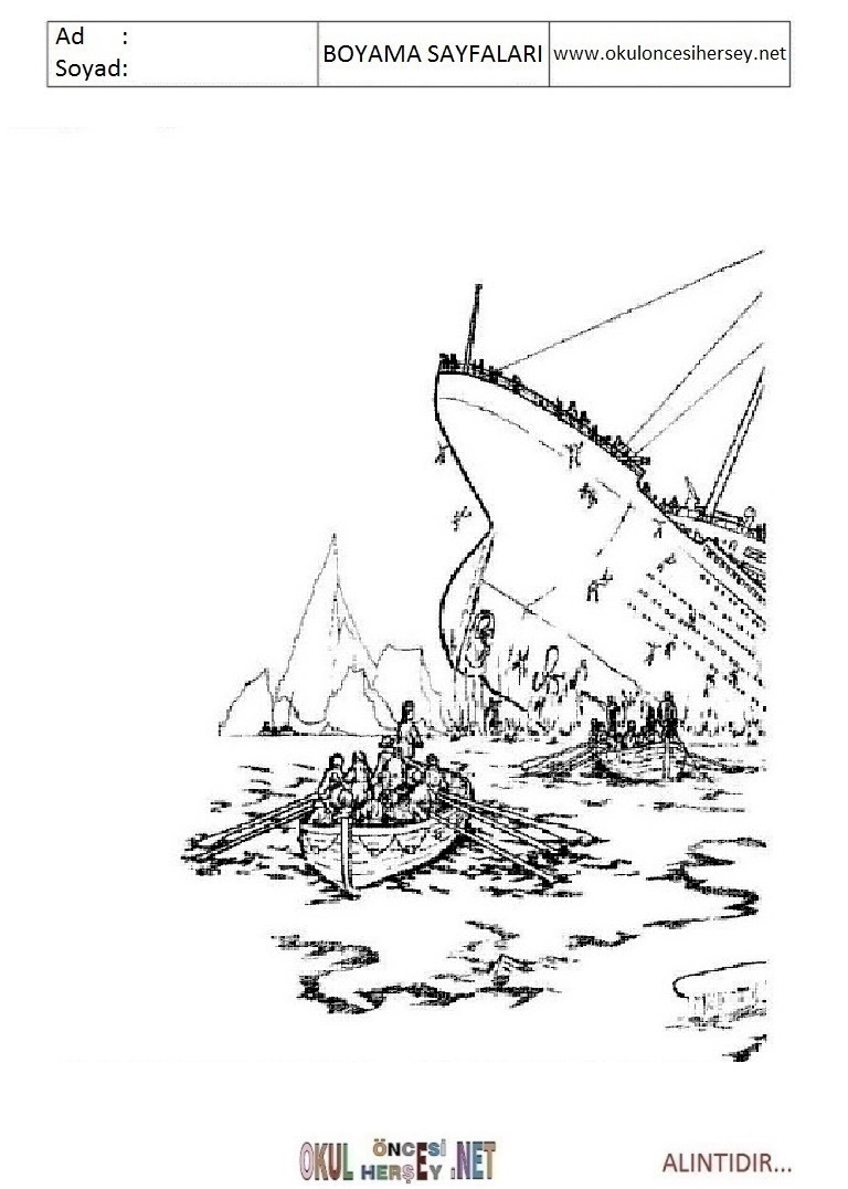 Çocuklar İçin Titanic Boyama Sayfaları 