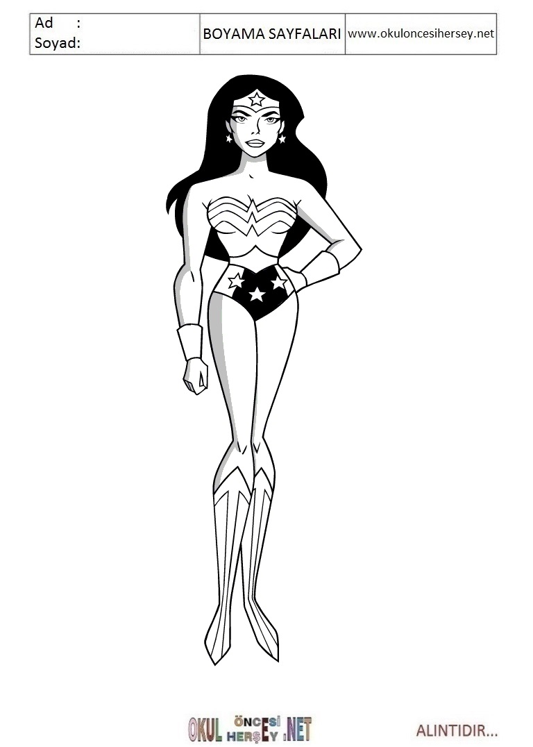 Çocuklar İçin Wonder Women Boyama Sayfaları 