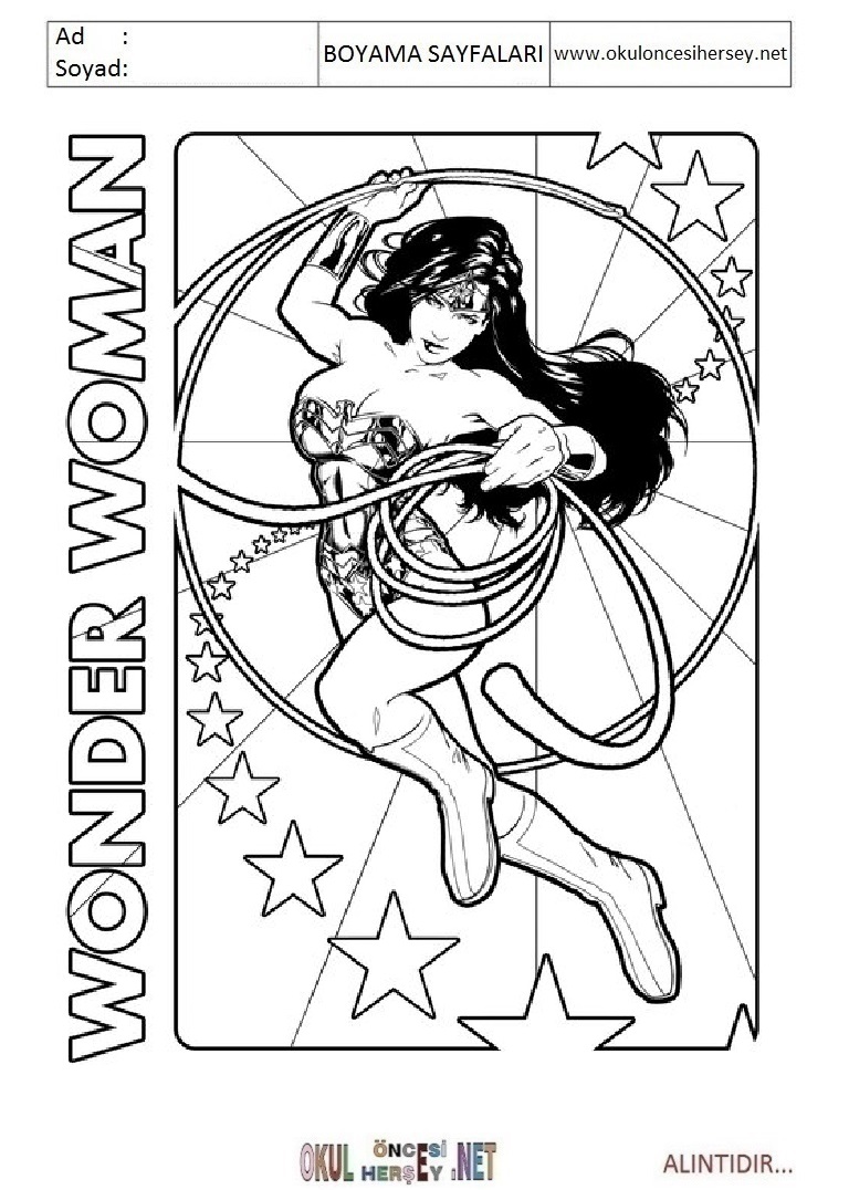 Çocuklar İçin Wonder Women Boyama Sayfaları 