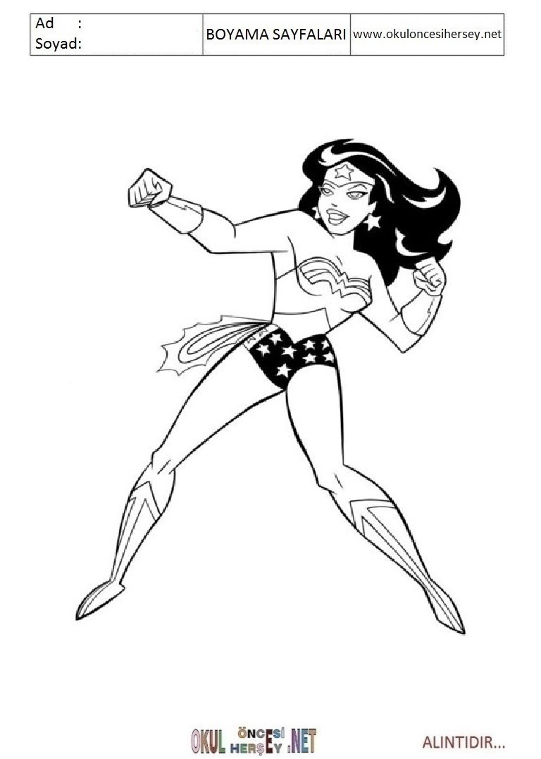 Çocuklar İçin Wonder Women Boyama Sayfaları 