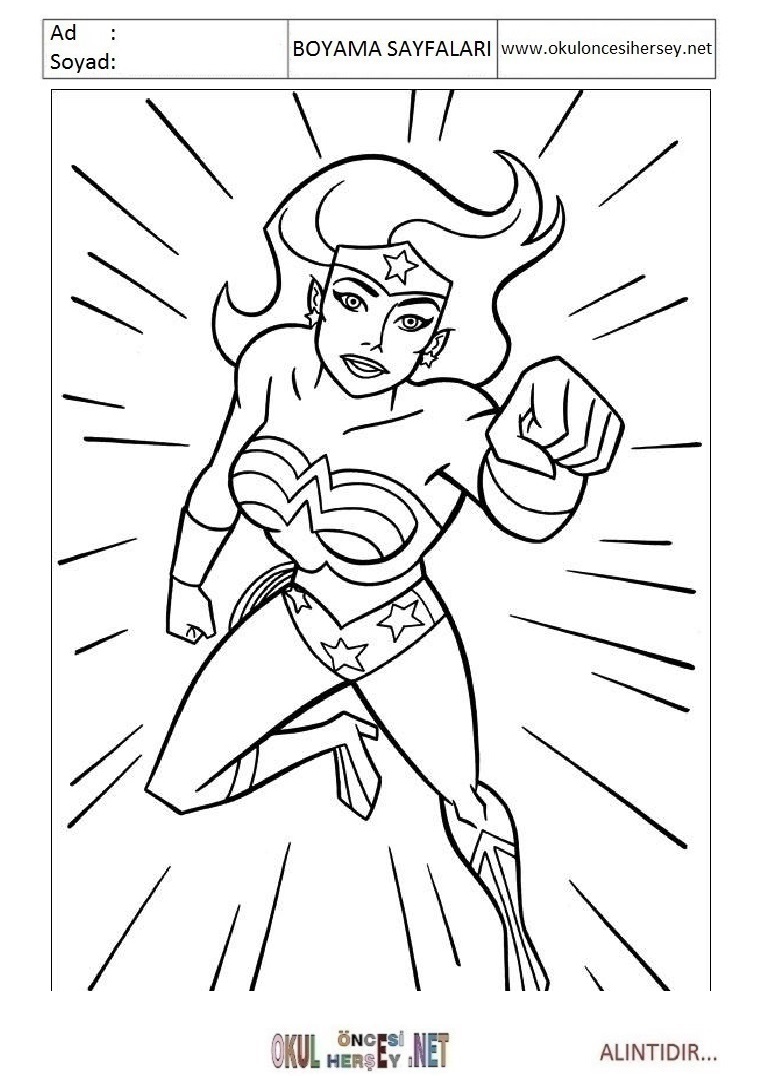 Çocuklar İçin Wonder Women Boyama Sayfaları 