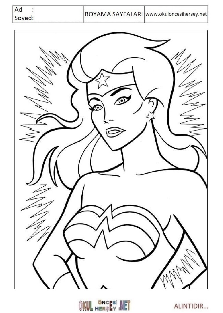 Çocuklar İçin Wonder Women Boyama Sayfaları 